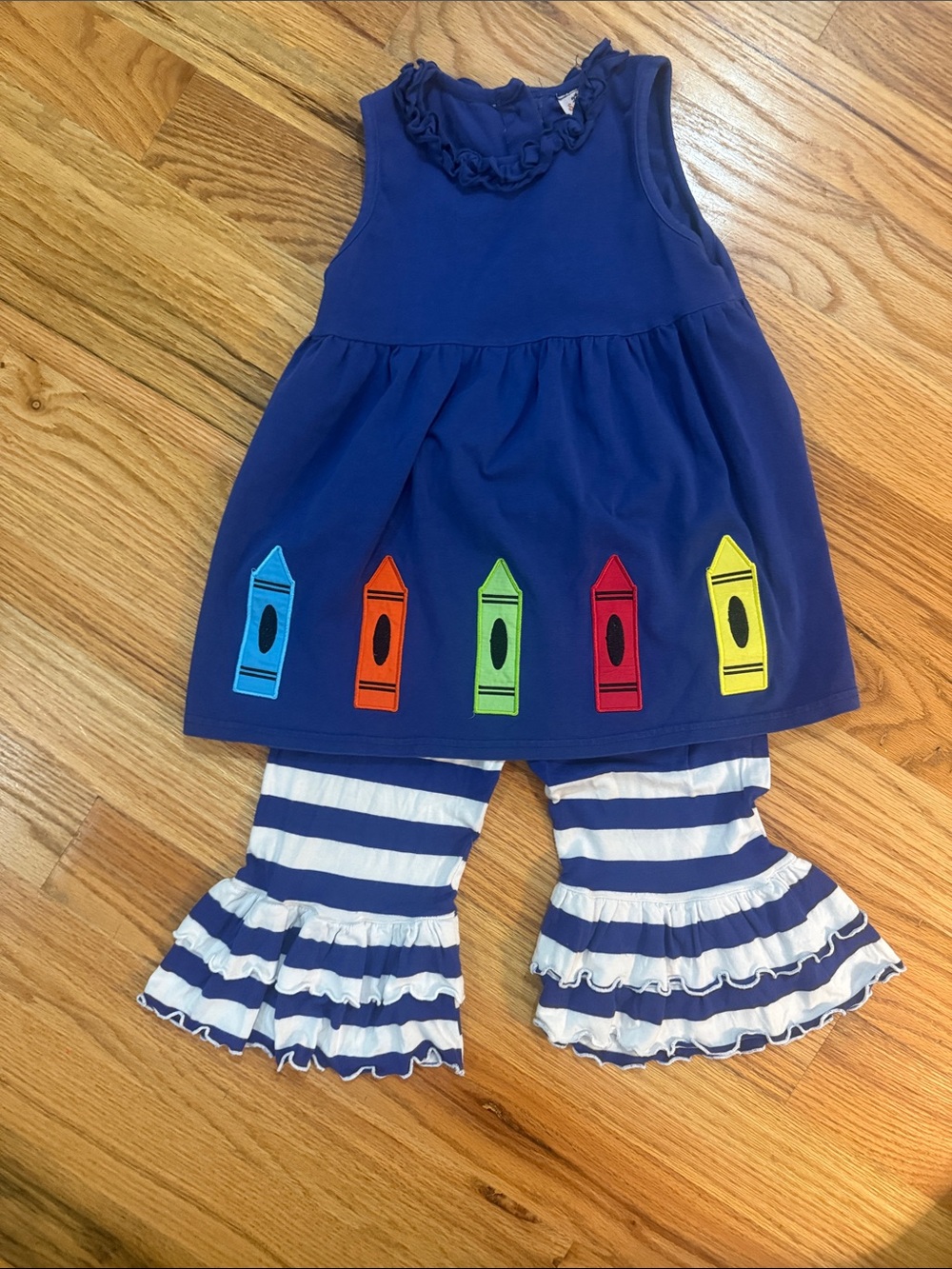 Girls Navy Crayon Applique Matching Set
